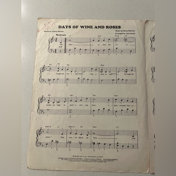 Vintage Sheet Music Days of Wine and Roses Henry Mancini Johnny Mercer 1962 - Picture 7 of 11
